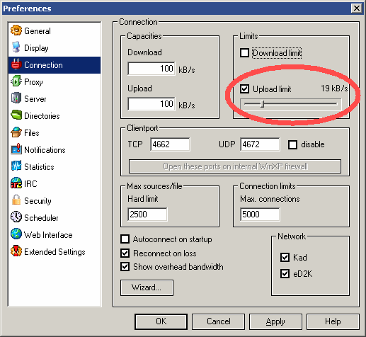 Emule upload limit