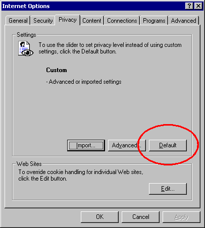 Internet Explorer Default Privacy