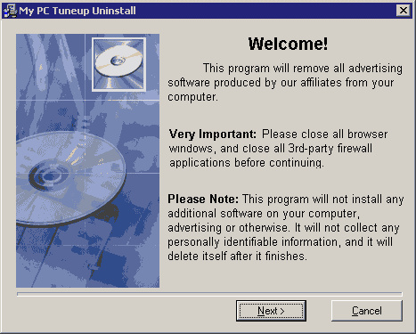 My PC Tuneup Uninstall Welcome