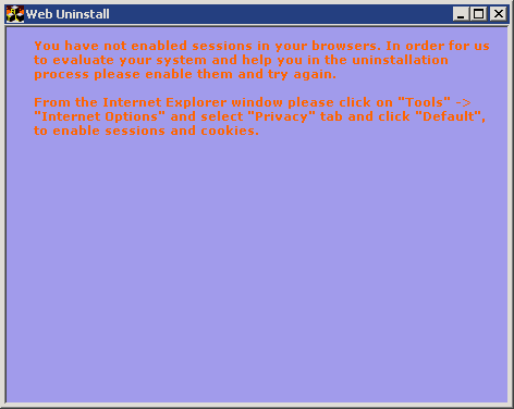 My PC Tuneup Web Uninstall Cookie Problem